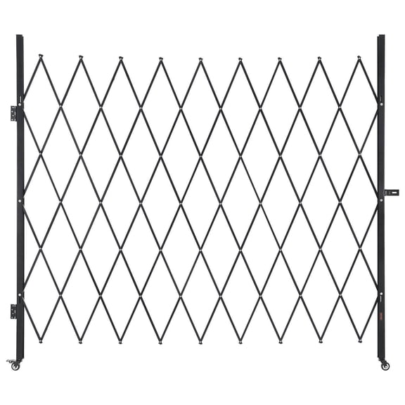 Single Folding Security Gate with Locking Scissor Doors 360 Degree Swivel Casters Outdoor Barrier Steel Telescopic Gate for Entrance Security Garages Warehouses and Pools 86.61 x 86.81 Inches