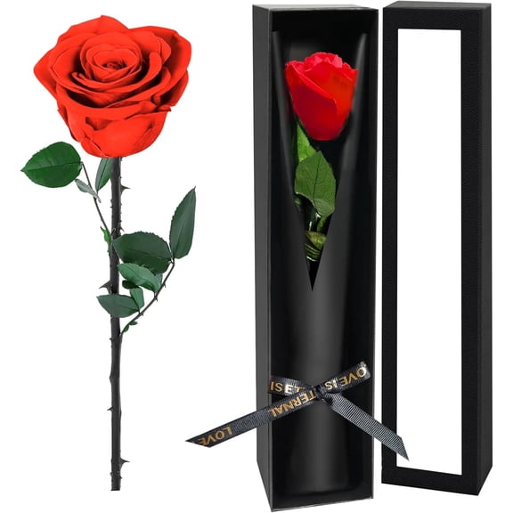 Single Forever Roses in a Box,Preserved Flowers for Delivery,Preserved Rose Gifts for Women, Real Roses Gift for Her, Mom Birthday Gifts, Mothers Day Flowers,Valentines Flowers,Presents for Her,Red