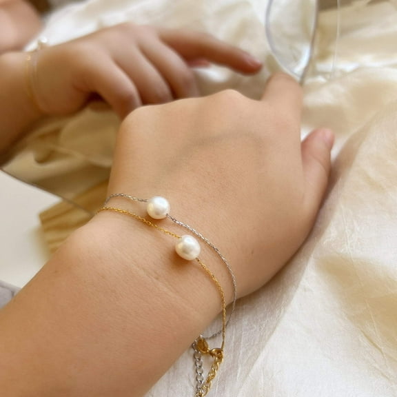 Single Freshwater Pearl Bracelet with S925 Silver or Gold Plated Chain - Shanali Jewelry