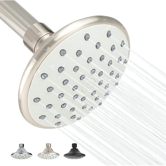 Single Function Shower Head Brushed Nickel Fixed Showerhead Easy to Clean 4.33 Inch Face