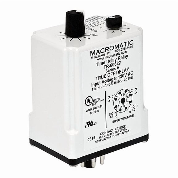 Single Function Time Delay Relay, Octal, Off Delay, 1 Functions 120V AC/DC, DPDT TR-60622