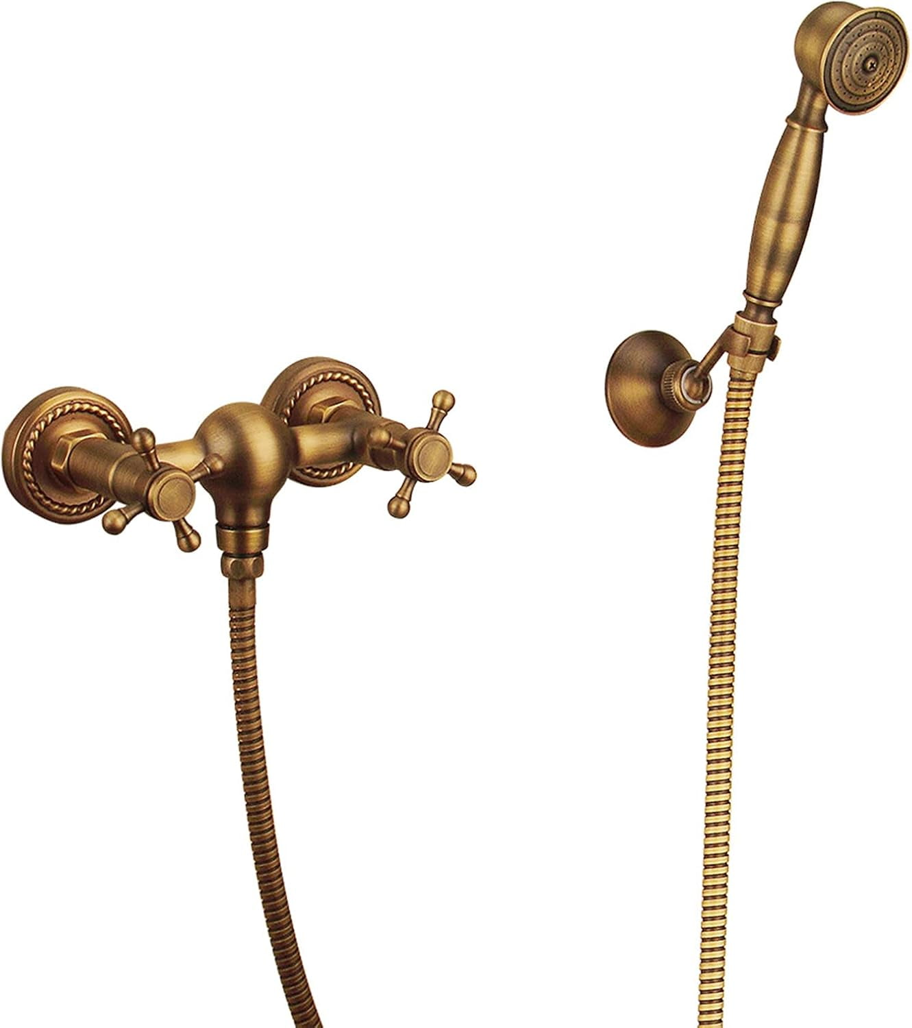 Single Function Tub Faucet Set with Handheld Shower, Wall Mounted Double Cross Handles Bathtub Faucet Easy to Use Brass Tub Filler Faucet,C