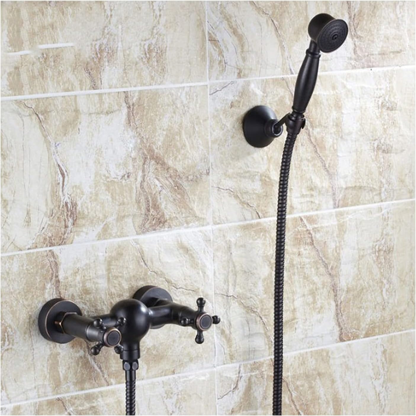 Single Function Tub Faucet Set with Handheld Shower, Wall Mounted Double Cross Handles Bathtub Faucet Easy to Use Brass Tub Filler Faucet,C