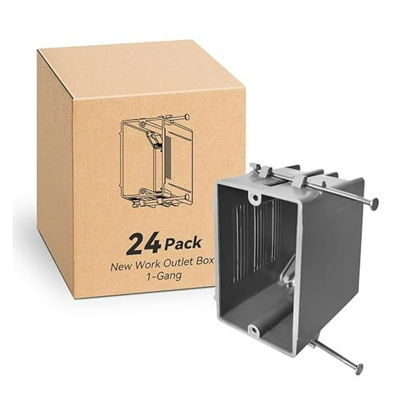 Single Gang Electrical Box New Work, 22 Cu.in, UL Listed, 24 Pack