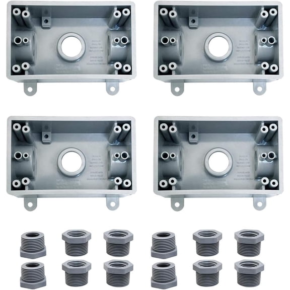 Single-Gang Electrical Outlet Box,Suitable 1/2-Inch or 3/4-Inch Electrical Conduit Weatherproof Outdoor Outlet Box,UL Listed,Plastic Junction Box Outlet4PCS