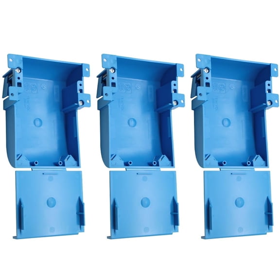 Single Gang Shallow Switch & Outlet Box with Bracket,Old Work,PVC,18 Cubic Inch,Thin Wall Box with Flip Cover,Blue(3 Pack)