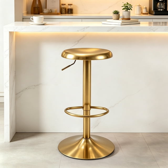 Single Gold Bar Stool, Adjustable 360° Swivel Counter Height Bar Stool ...