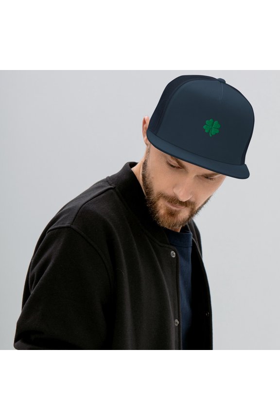 Single Green Lucky shamrock trucker hat (Navy)
