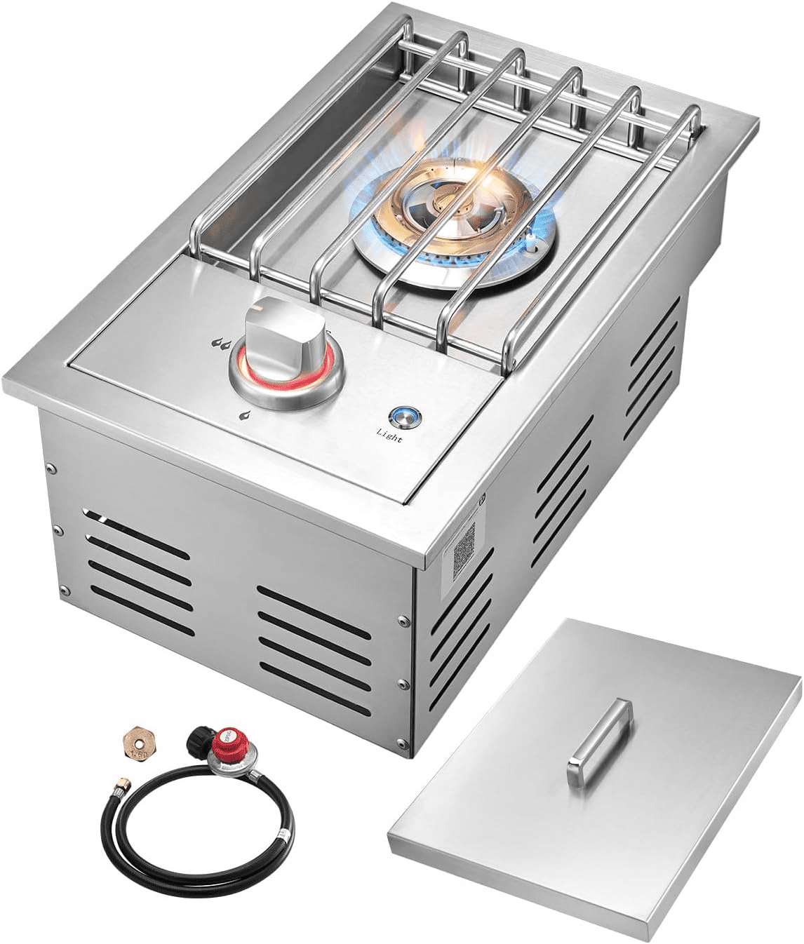 Single Grilling Side Burner, 17,000BTU Liquid Propane Side Burner for Outdoor Kitchen, Convertible to Natural Gas, 304 Stainless Steel Built-in Single Grill Burners with LED for BBQ Grill Island