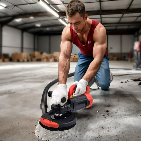 Single-Grip Concrete Grinder – 7-Inch Electric Grinding Machine with Dust Shroud for Seamless Floor Refinishing (A)