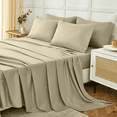 thumbnail image 1 of Single and a Half Bed Sheet Set 120x190/200cm 3 Pieces, Complete Bed Sheets in Polyester, Fitted Sheet, Sheets and 1 Pillow Case 50x80, Solid Color, Beige, 1 of 1