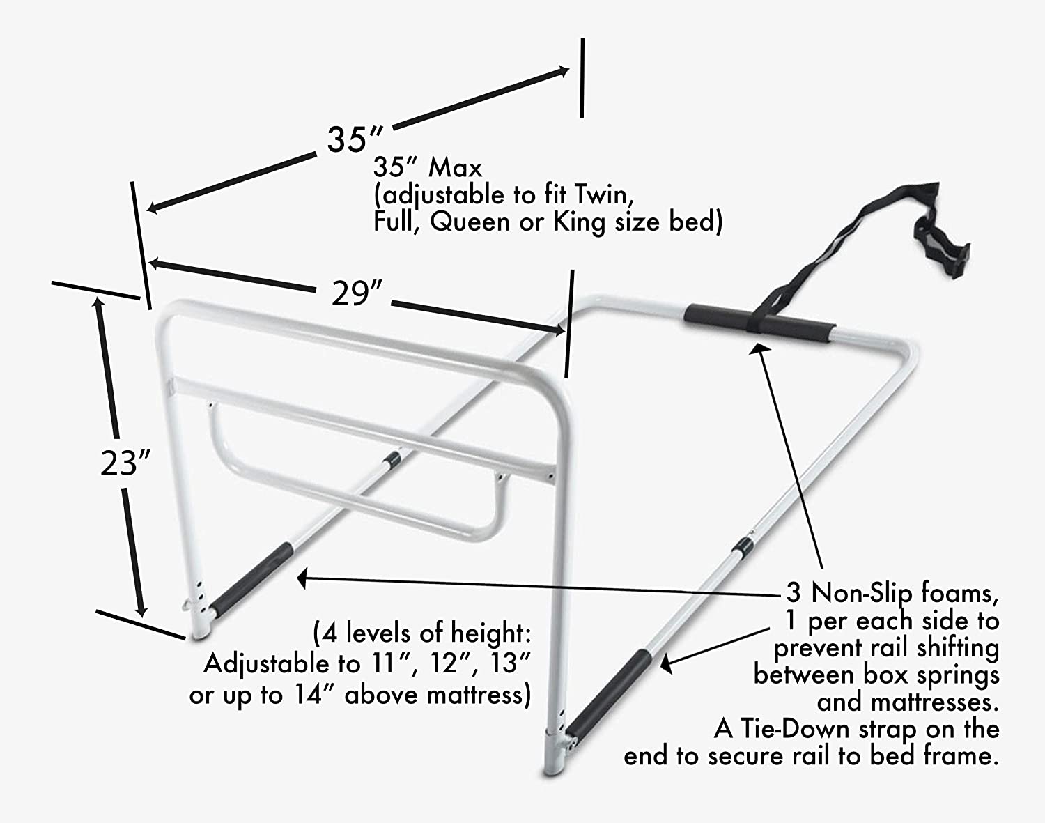 Single Hand Bed Rail Adjustable Height Bed Assist Rail Bedside