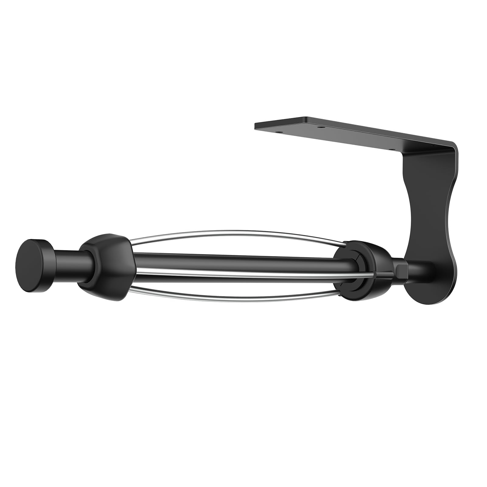 Single-Hand Paper Towel Holder Under Cabinet with Adjustable Damper, Easy Tear, Wall Mount or Self-Adhesive, Black