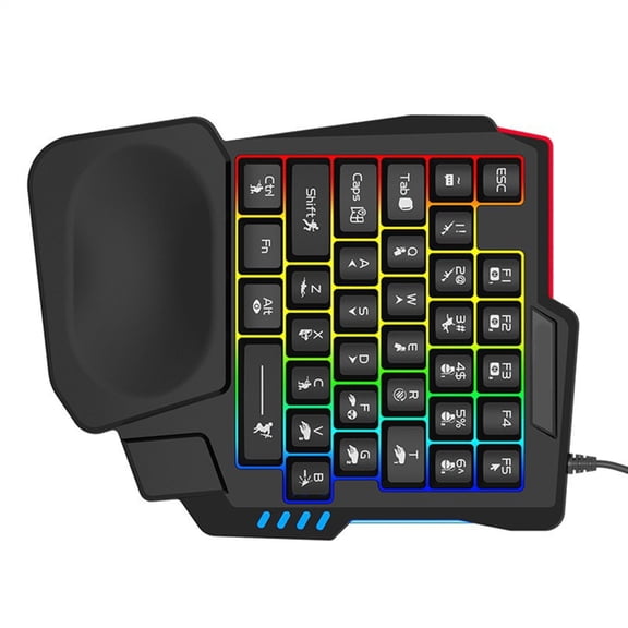Single Handed Gaming Keyboard, 14-Key with Backlight USB Corded Keypad with Hand Rest and Slip Proof Base