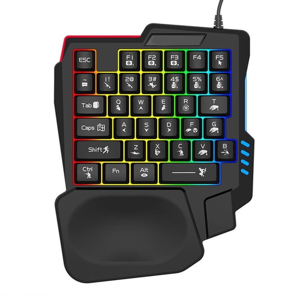 Single Handed Gaming Keyboard, 14-Key with Backlight USB Corded Keypad with Hand Rest and Slip Proof Base