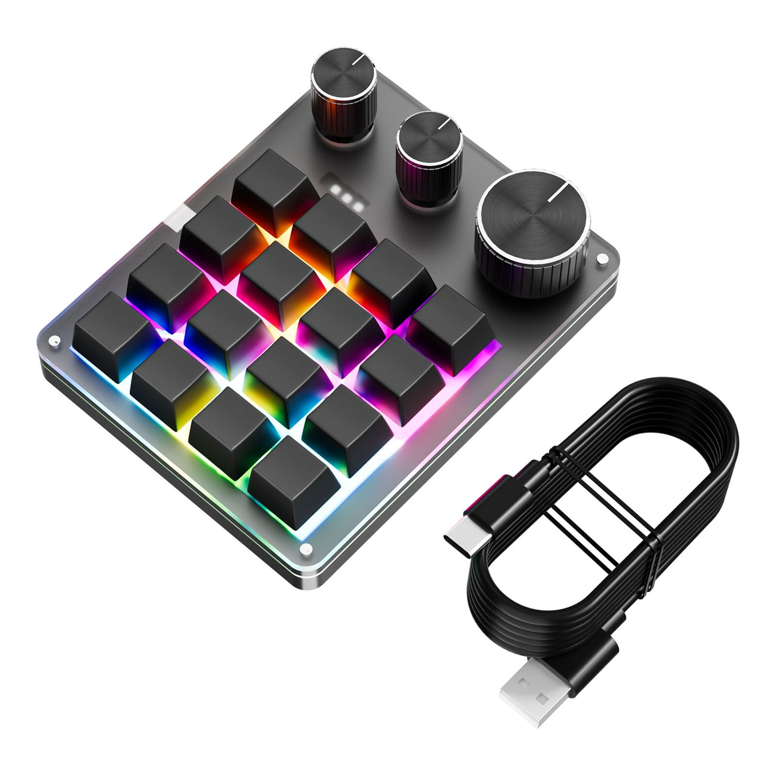 Single Handed USB C Macro Programmable Keypad 16-Key 3 Knobs Mechanical Gaming Keyboard for Versatility