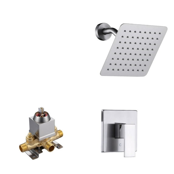 Single Handle 1-Spray Square Shower Faucet 1.8 GPM with Pressure Balance and Brass Valve Included