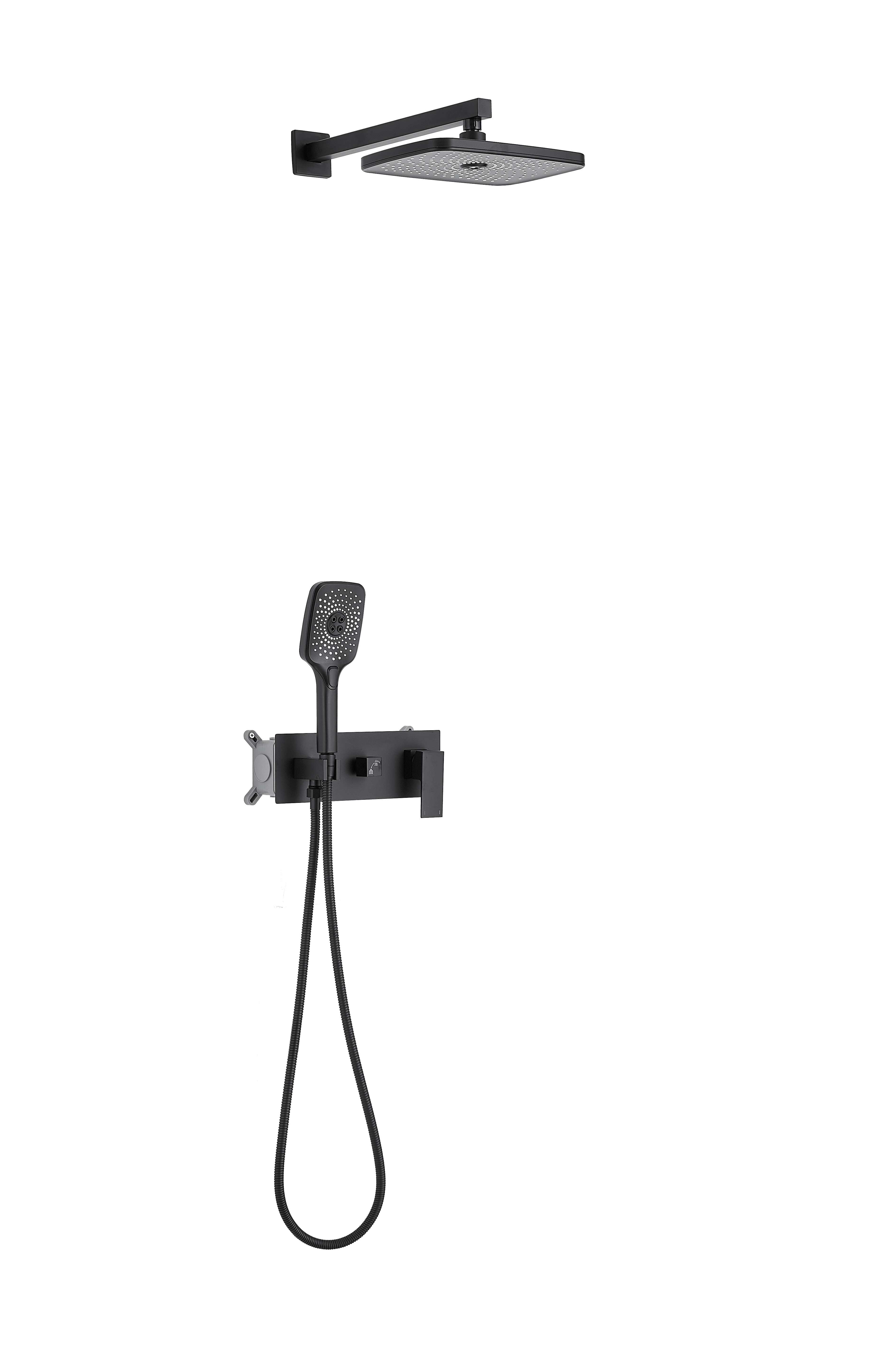 Matte Black Dual Head Rain Shower System with Handheld