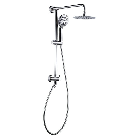 Single Handle 7 Spray Patterns Wall Mounted Shower Faucet with Hand Shower 1.8 GPM in Brushed Nickel