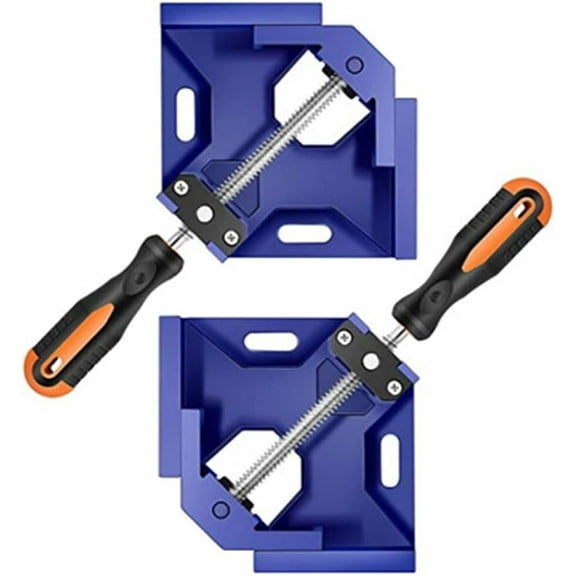 Single Handle 90 Degree Right Angle Clamp - Adjustable Aluminium Alloy Quick Grip Corner Clip Clamp Tool for Woodworking, Welding, Photo Frame and Other Projects - Blue (Pack of 2)