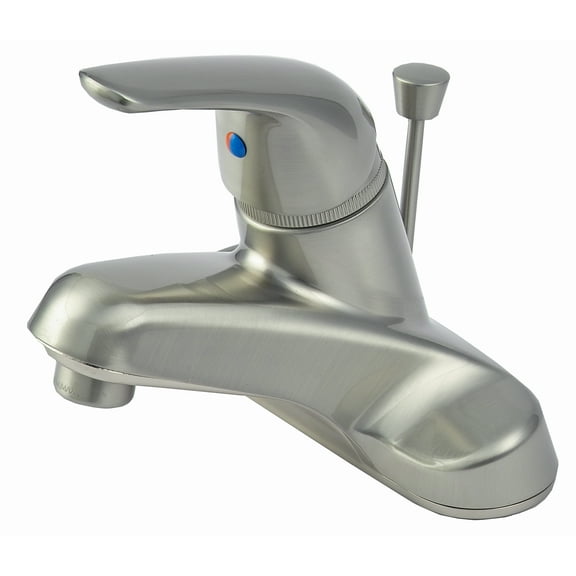 Single Handle Bathroom Lavatory Faucet With Pop-Up Drain, Brass Built in Satin Nickel Finish - By Plumb USA
