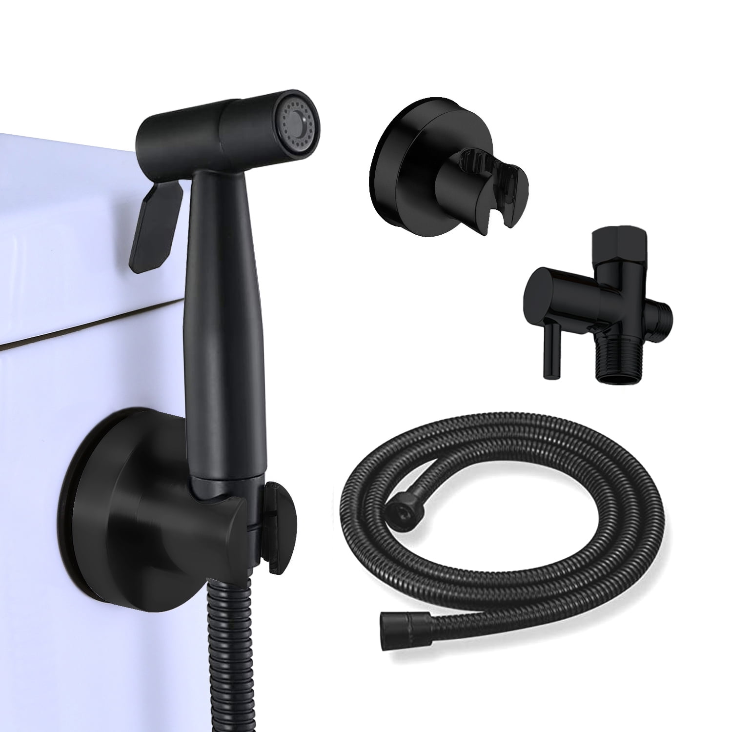 Single-Handle Bidet Faucet with Bidet Sprayer Easy-to-Install Bidet Attachment for Toilet in Black