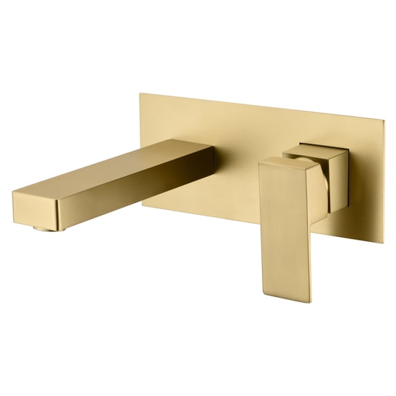 Single Handle Brushed Gold Wall Mount Bathroom Faucet Includes Brass Valve