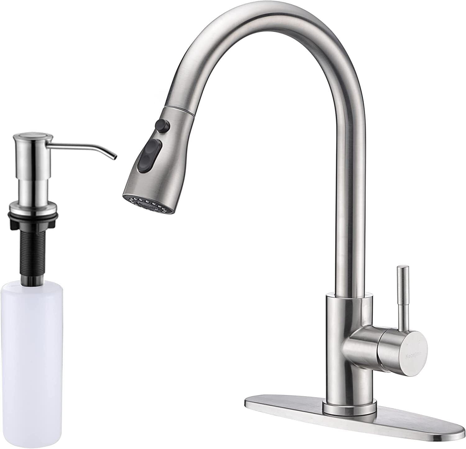 Single Handle Brushed Nickel Pull Down Kitchen Faucet w/ Sprayer Sink Mixer Tap