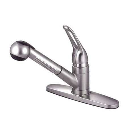 Single Handle Centerset Kitchen Faucet with Loop Pull Out Handle, Satin Nickel