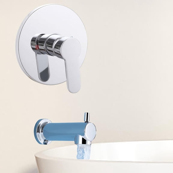 Single-Handle Chrome Shower Valve Trim Kit with Tub Spout - Modern Shower Valve Trim Kit, Wall-Mounted Bathtub Faucet Mixer Valve, Rough-in Valve Included for Bathroom
