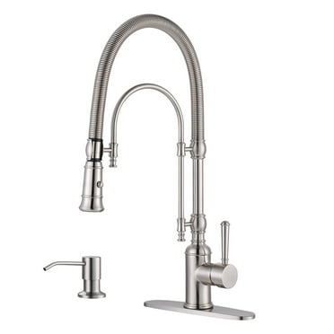 Wowow 20.7 in.Single Handle Convenient Pull Down Sprayer Kitchen Faucet in Brushed Nickel with Soap Dispenser