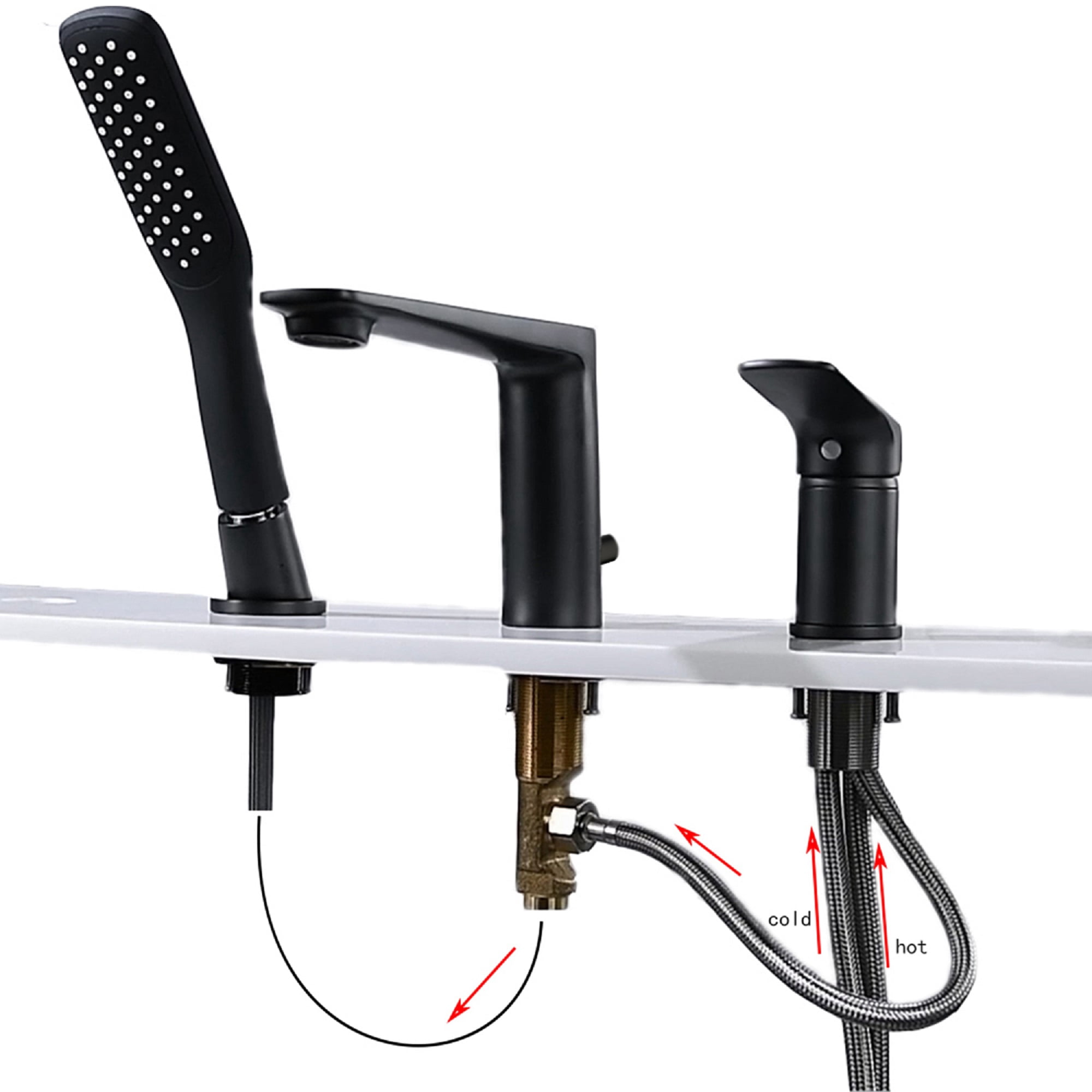 Single Handle Deck Mounted Roman Tub Faucet with Handshower