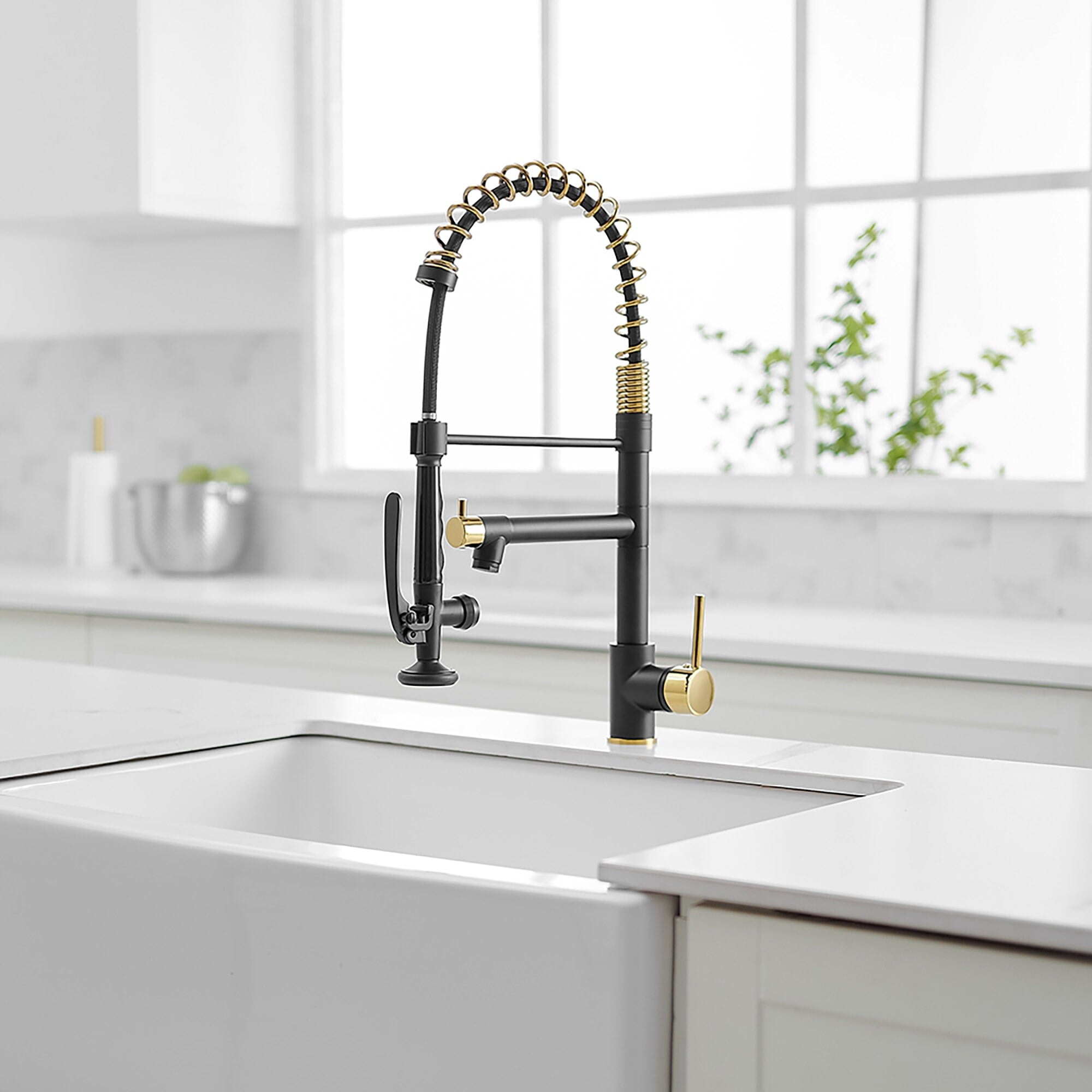Black and Gold High Arc Pull Down Kitchen Faucet with Pull-out Spray