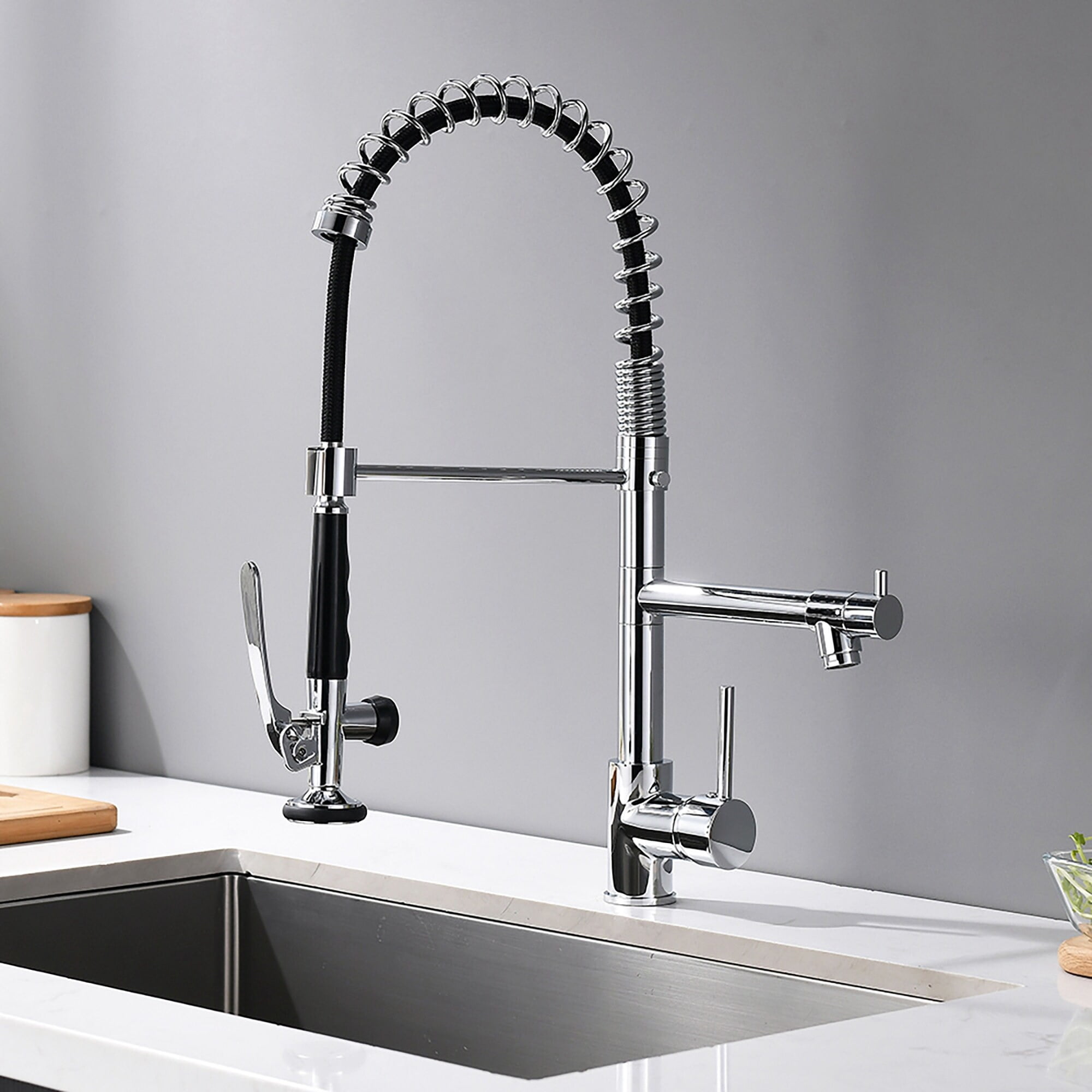 Chrome High Arc Pull Down Kitchen Faucet with Dual Sprayers