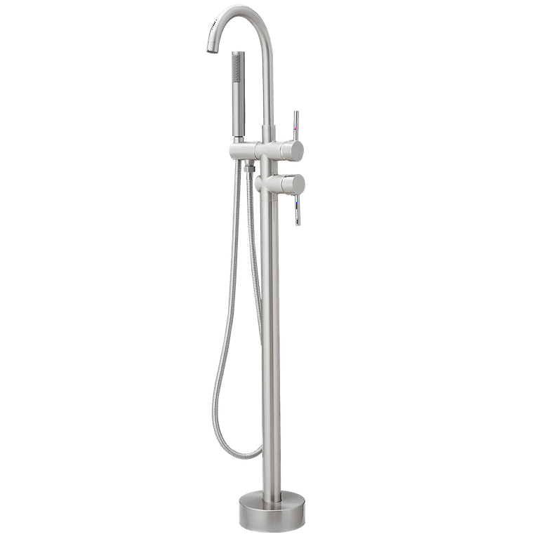 1-Handle Freestanding Floor Mount Tub Faucet Bathtub Filler with Hand Shower in Brush Nickel 1-Handle Freestanding Floor Mount Tub Faucet Bathtub Filler with Hand Shower in Brush Nickel