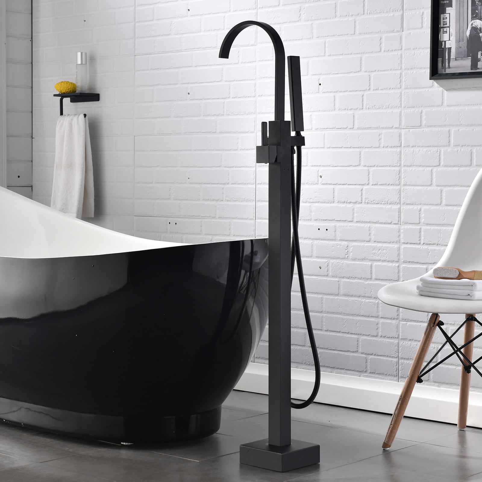 Single Handle Freestanding Tub Filler Floor Mount Bathtub Faucet with Handheld Shower (Brushed Nickel)