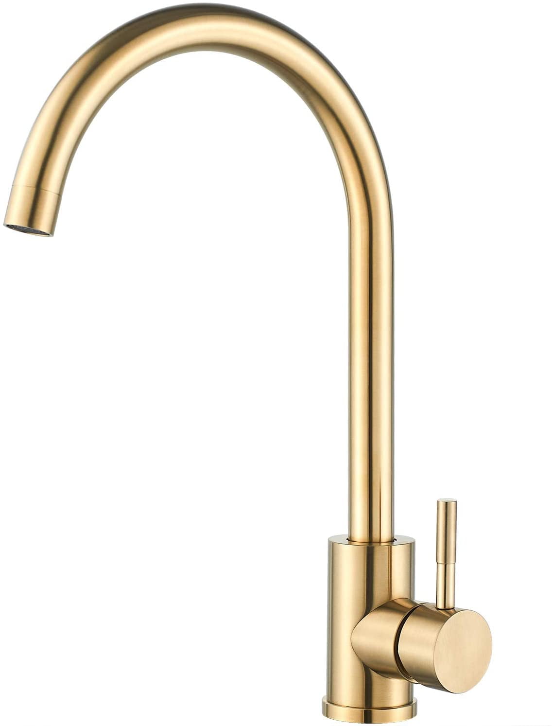 Single Handle High Arc Brushed Gold Kitchen Faucet Stainless Steel Commercial Single Hole Kitchen Sink Faucet,Modern One Hole Bar Sink Faucet(Brushed Gold)