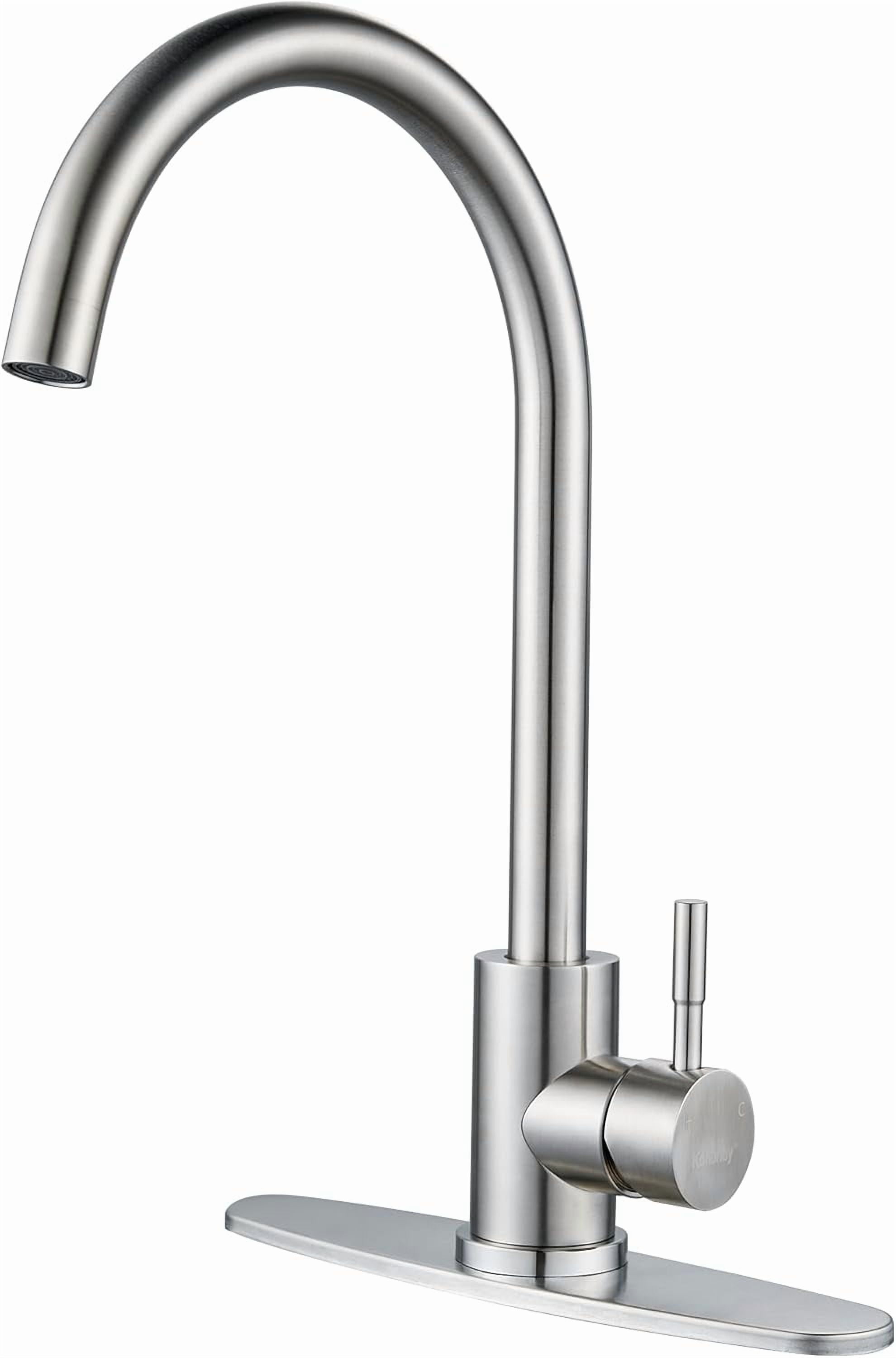 Single Handle High Arc Brushed Nickel Kitchen Faucet Stainless Steel Commercial Single Hole Kitchen Sink Faucet, Modern One Hole Bar Sink Faucet with Deck Plate