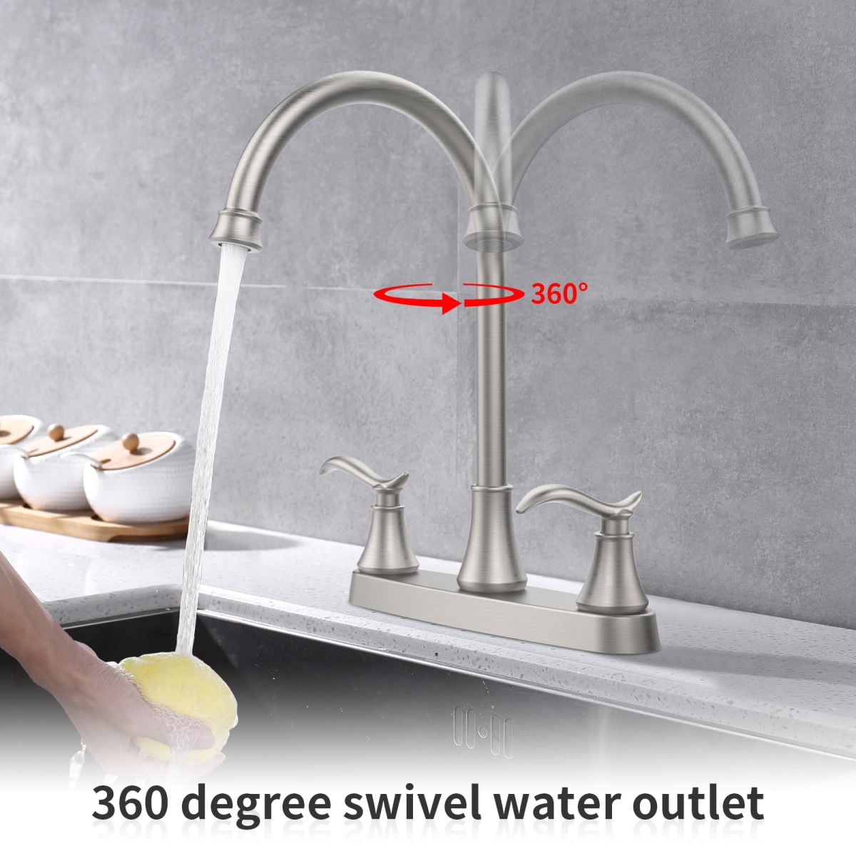 Single Handle High Arc Brushed Nickel Pull Out Kitchen Faucet,Single Level Stainless Steel Kitchen Sink Faucets with Pull Down Sprayer