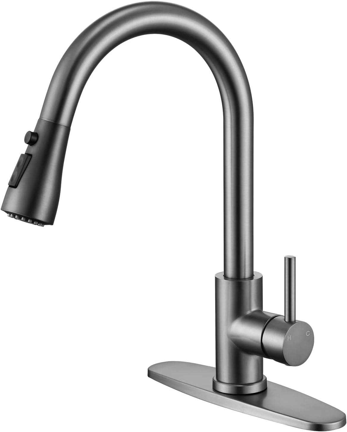 Single Handle High Arc Matte Gray Pull Out Kitchen Faucet,Single Handle