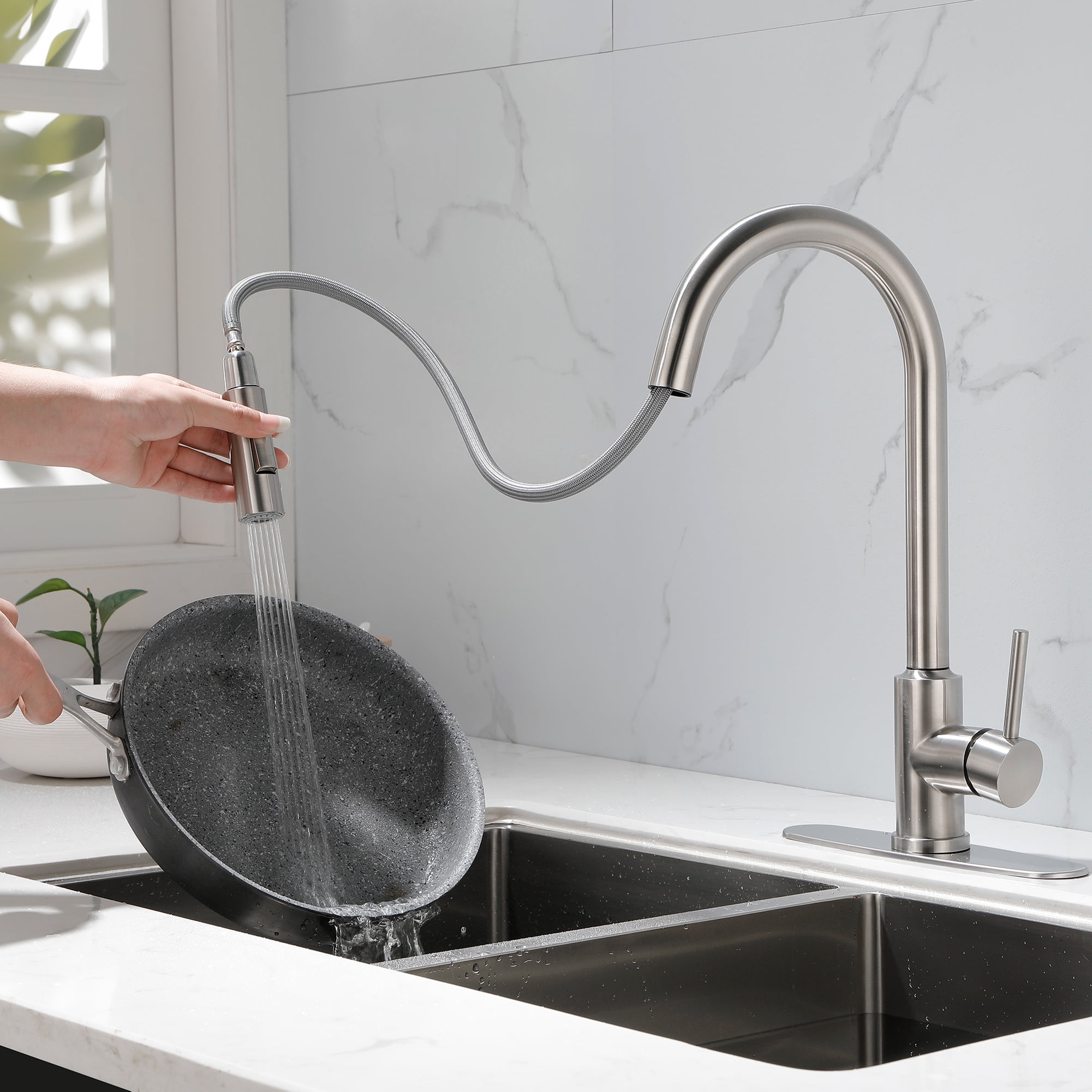 Single Handle High Arc Pull Out Kitchen Faucet,Single Level Stainless ...