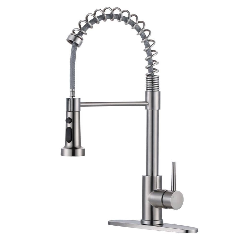 Single Handle Pull Down Sprayer Kitchen Faucet, Stainless Steel Spring