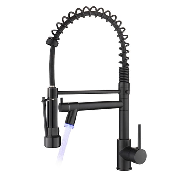 ANGELES HOME LED Light Kitchen Faucet with Pull Down Sprayer, Single Handle Kitchen Sink Faucet with 2 Spout, 360° Rotation, Matte Black