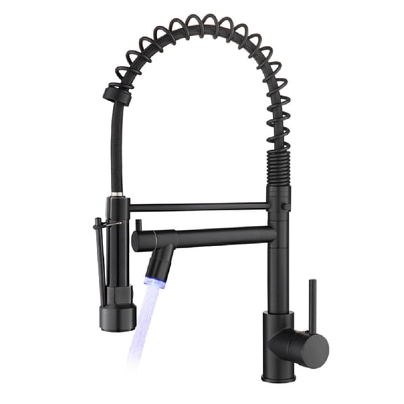ANGELES HOME LED Light Kitchen Faucet with Pull Down Sprayer, Single Handle Kitchen Sink Faucet with 2 Spout, 360° Rotation, Matte Black