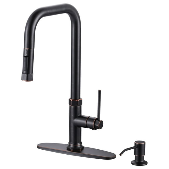 Single-Handle Pull Down Sprayer Kitchen Faucet with Pull Out Spray Wand and Soap Dispenser in Oil Rubbed Bronze