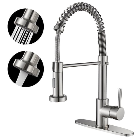 Single-Handle Pull Out Sprayer Coil Spring High-Arc Kitchen Faucet with Deckplate Sink Faucet in Brushed Nickel