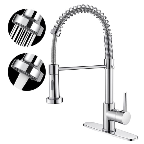 Single-Handle Pull Out Sprayer Coil Spring High-Arc Kitchen Faucet with Deckplate Sink Faucet in Chrome
