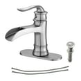 thumbnail image 1 of Single-Handle Single Hole Bathroom Faucet Waterfall Vessel Sink Faucet Deck Mount in Brushed Nickel with Strainer, 1 of 10