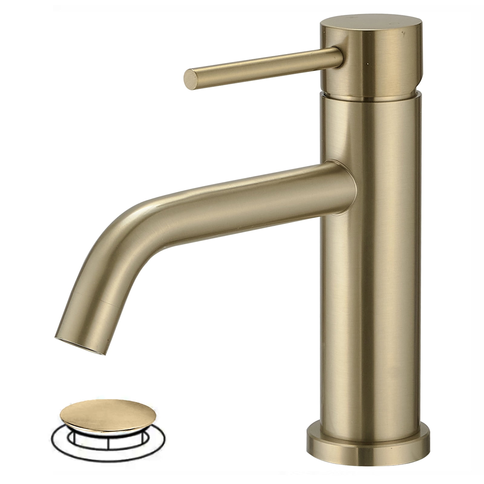 Brushed Gold Single Handle Low-Arc Bathroom Faucet with Drain