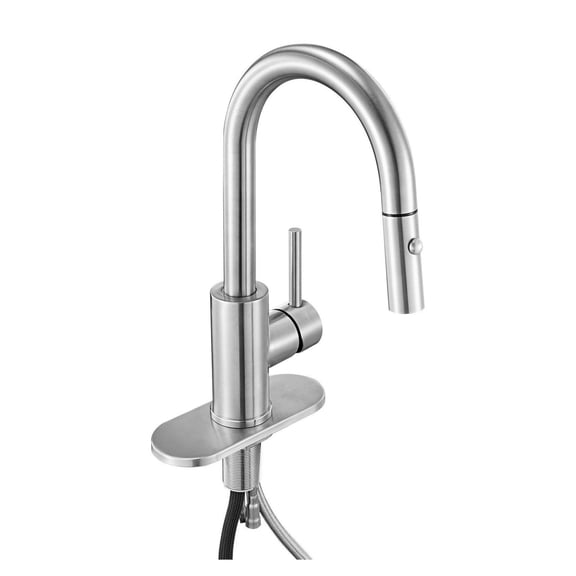 Single Handle Sink Faucet, Brushed Nickel Kitchen Faucet with Pull Down Sprayer, Suitable for Bathroom, RV, Bar Sink, Public Restroom, Stream & Spray Dual Water Flow Modes, Leak-Proof Valve